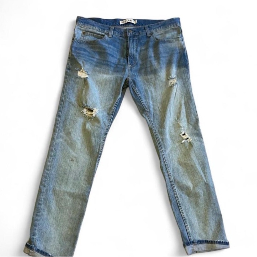 True‎ Craft Men's Light Blue Distressed Skinny Jeans